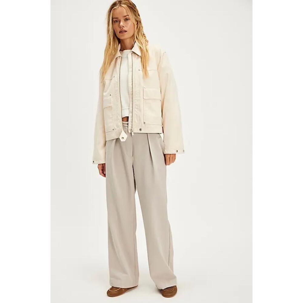 NWT FREE PEOPLE Tyler Menswear Tailored Wide-Leg Trousers $128 SMALL Dove Gray